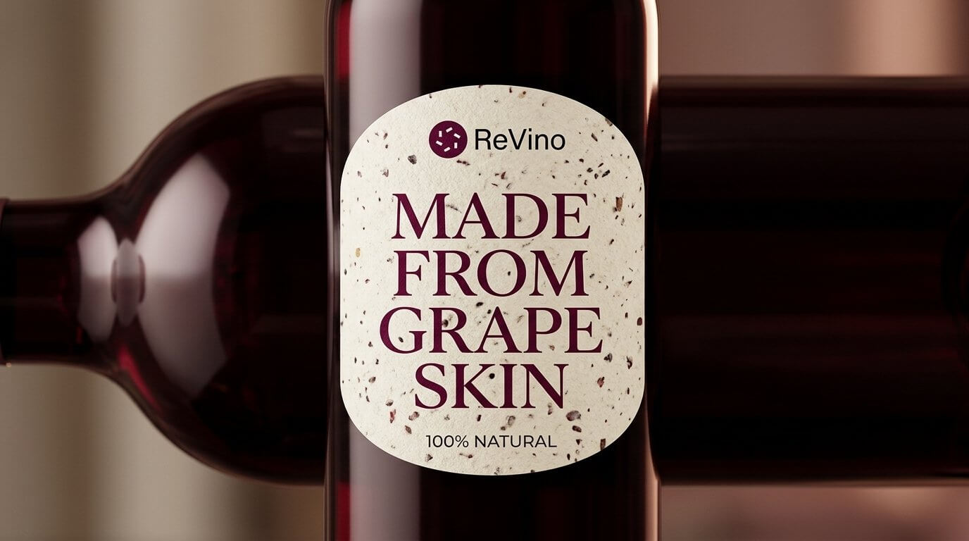 ReVino wine label crafted from grape skin